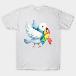 Pigeon Ribbon Puzzle Autism Awareness Gift for Birthday, Mother's Day, Thanksgiving, Christmas T-Shirt